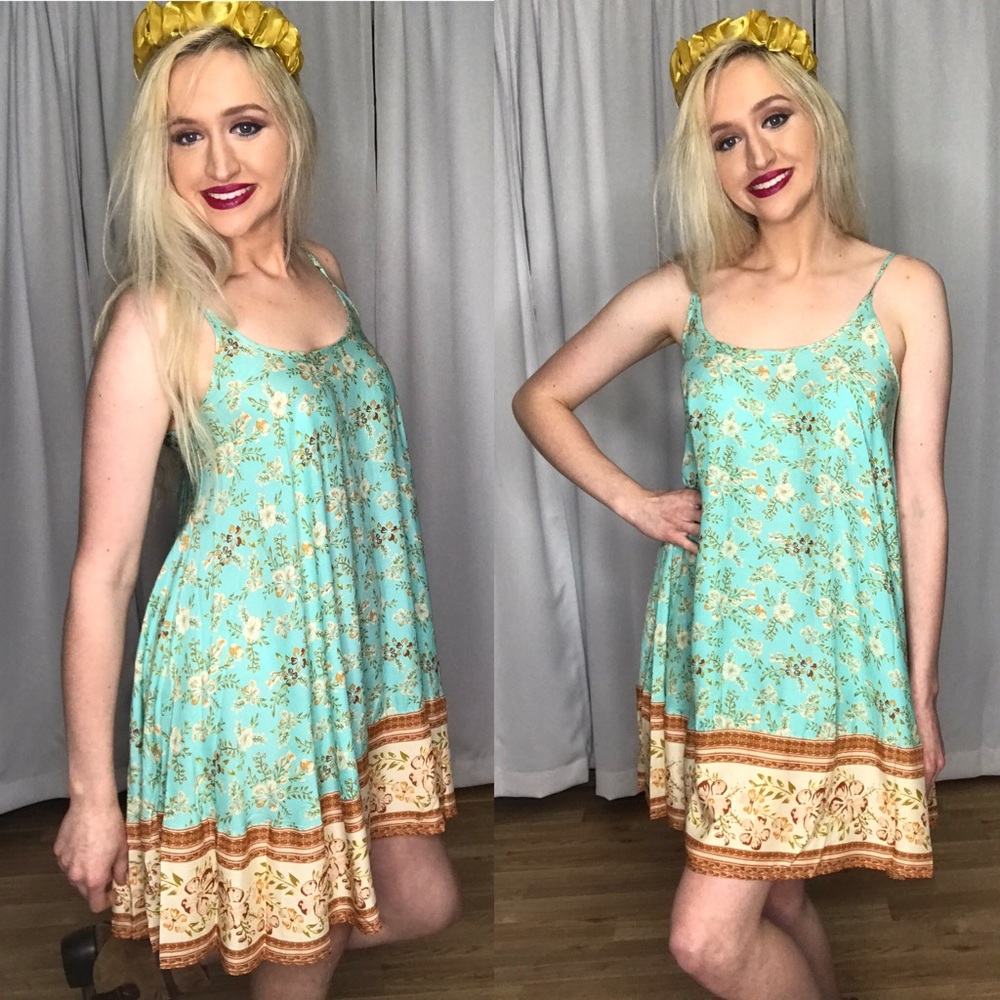 LAST 1 Umgee Mint Blue Floral Print Strap s m l - Picture 6 of 11